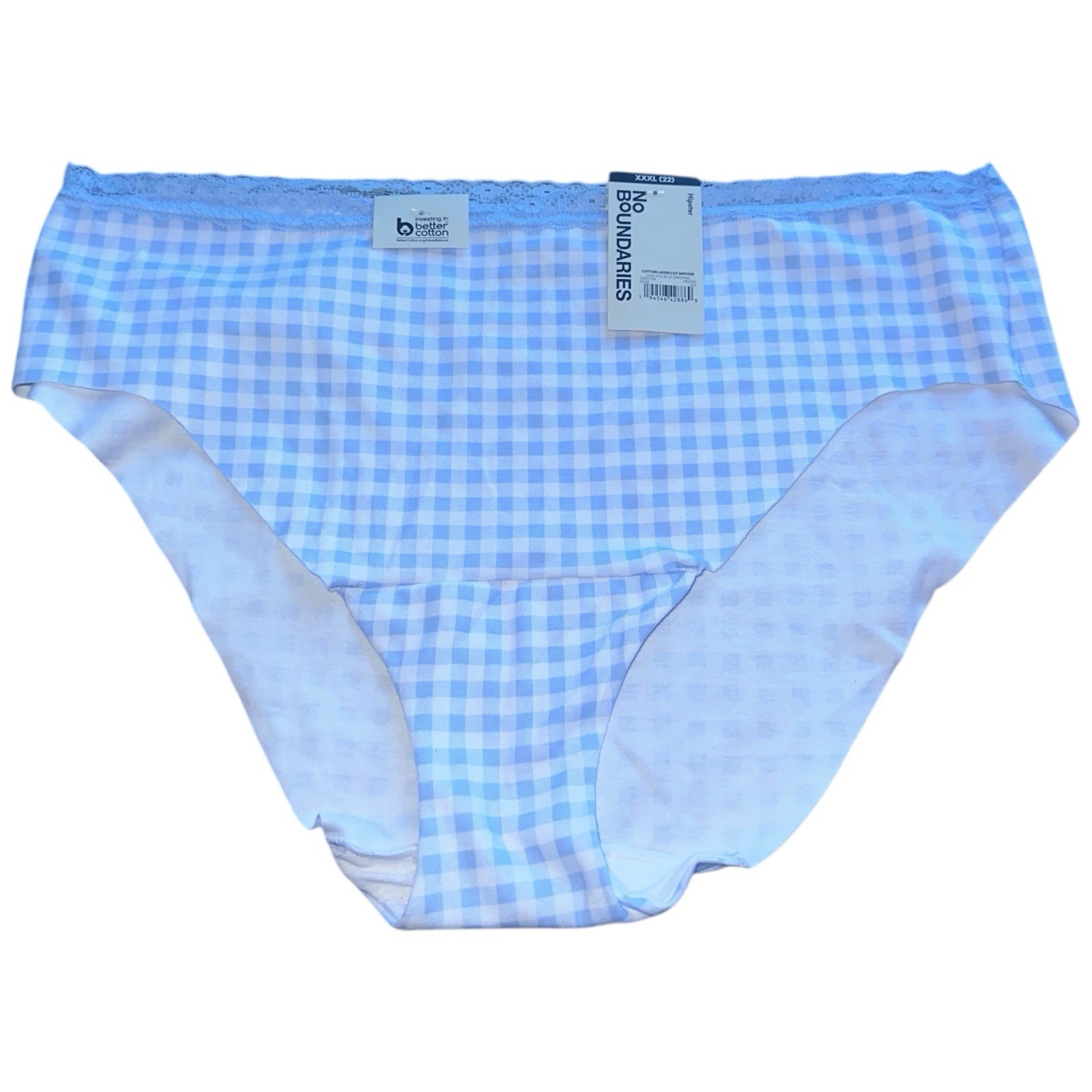 No Boundaries Hipster Panties Lace Trim Plus Size XXXL 3XL Blue Gingham Plaid