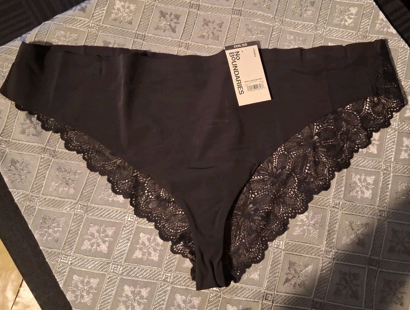Lot Of 5-NWT-No Boundaries Black Micro Lace & Cotton Hipsters Panties-Size XXXL
