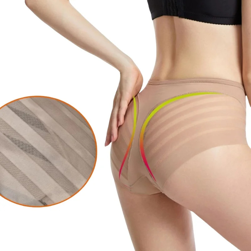 2Pcs/Set Ice Silk Panties Women High Rise Briefs Tummy Control Shapewear Female