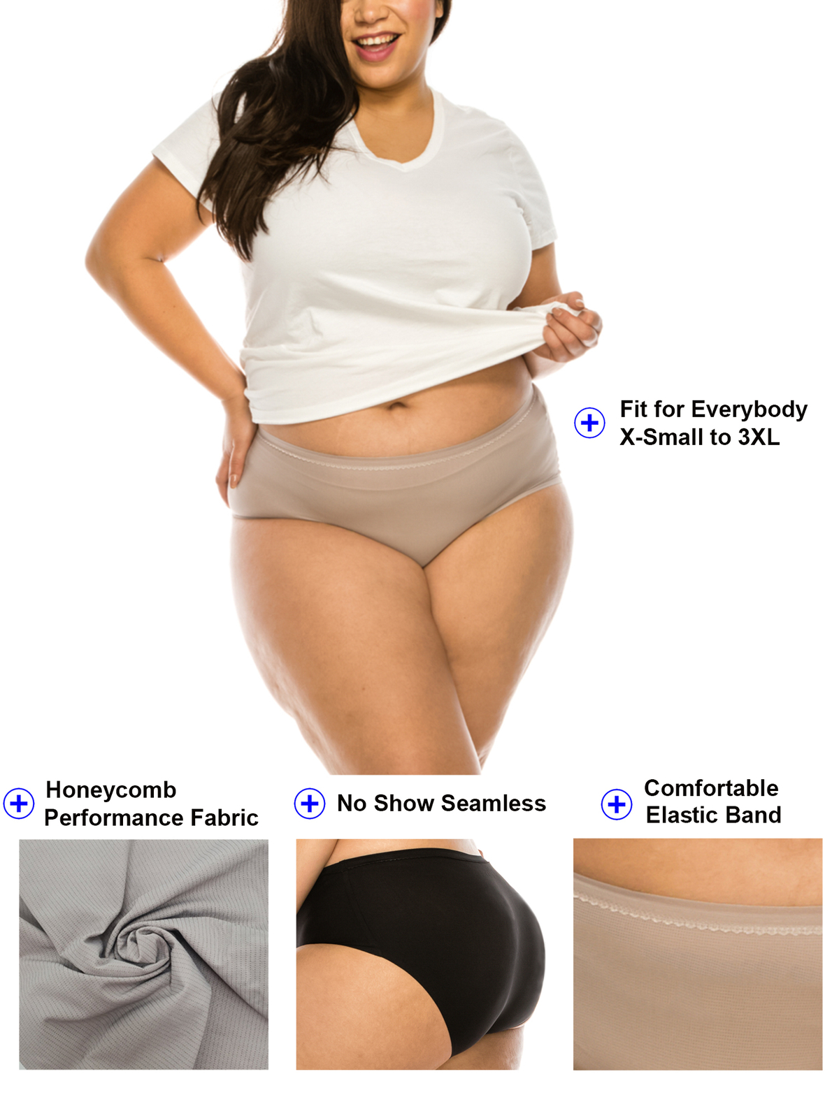 B2BODY Seamless Panties for Women Super Breathable Briefs XS-3X Plus Size 4 Pack