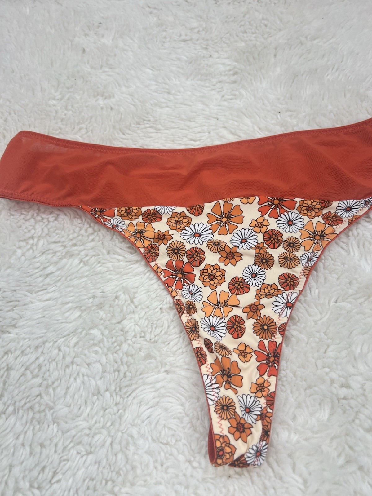 BootayBag thong panty Orange Floral Size L # 120 NWOT