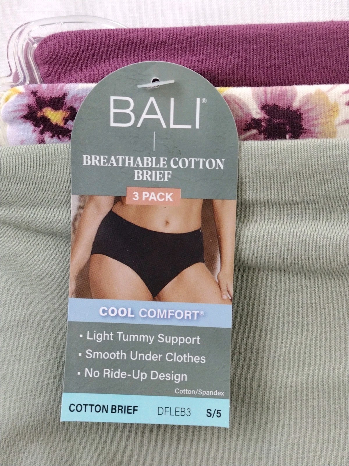 Bali DFLEB3 Cotton Collection 5/S Brief Panty – 3 Pack ASSORTED COLORS NWT