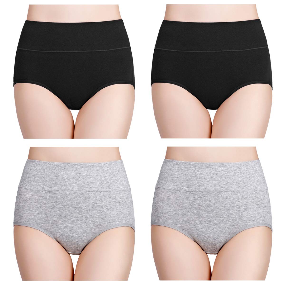 wirarpa Women’s Black Grey Cotton Underwear High Waisted Ladies Panties 4PK-M