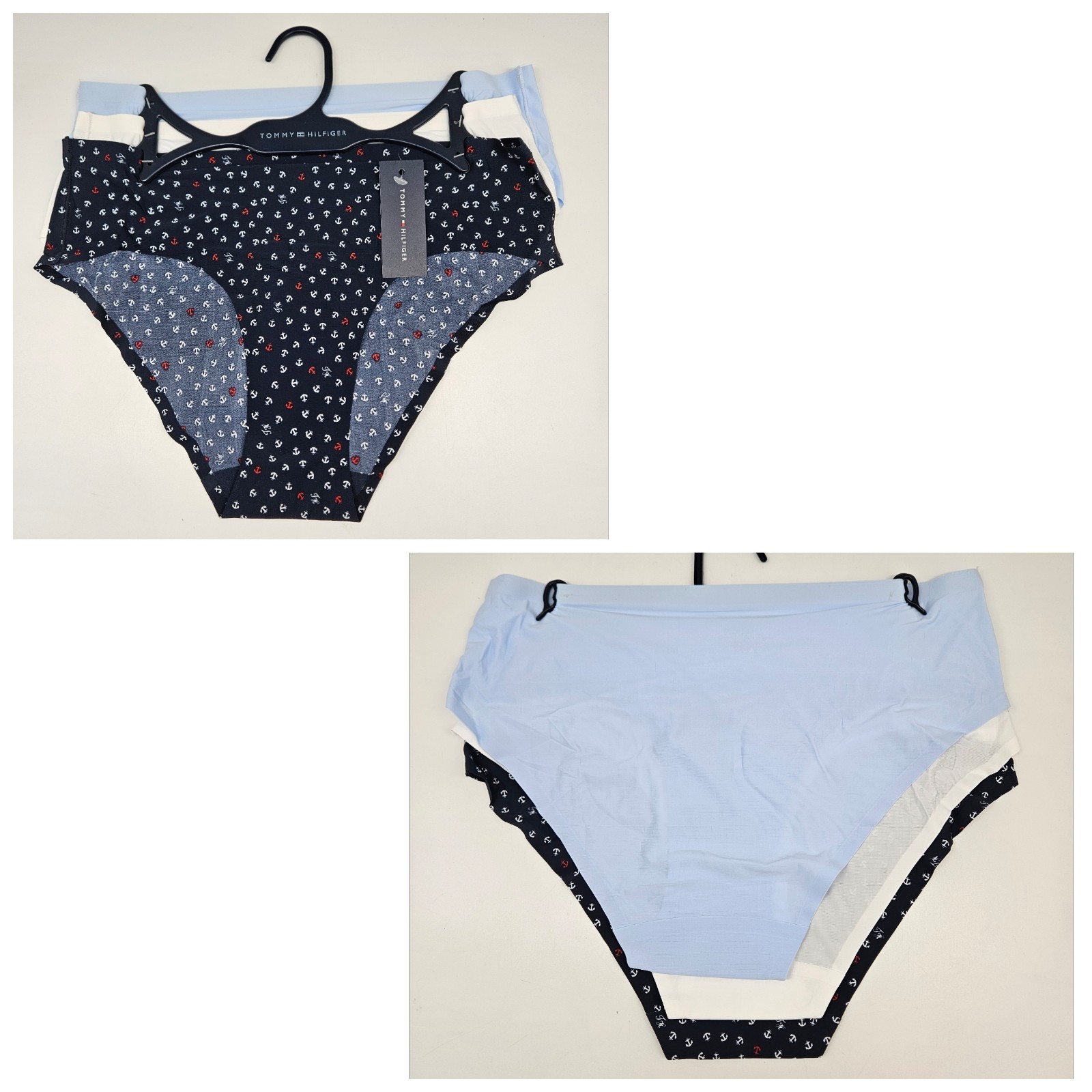 TOMMY HILFIGER 3 Pack Women’s M L XL Logo Micro Hipster Panties Blue White Navy