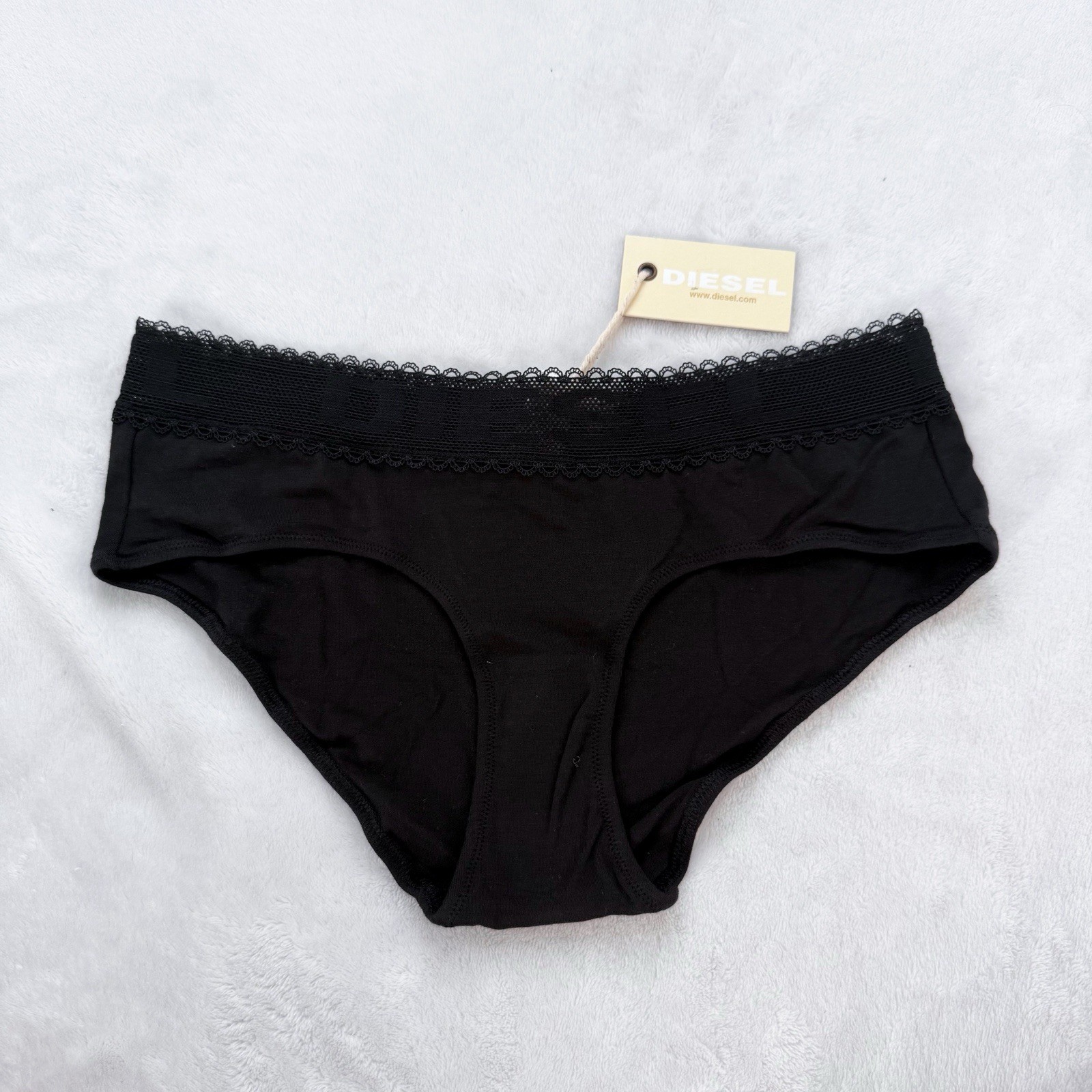 Diesel Vintage Black Fabric/Lace Bikini Panties Medium Deadstock NWT Cute Sexy