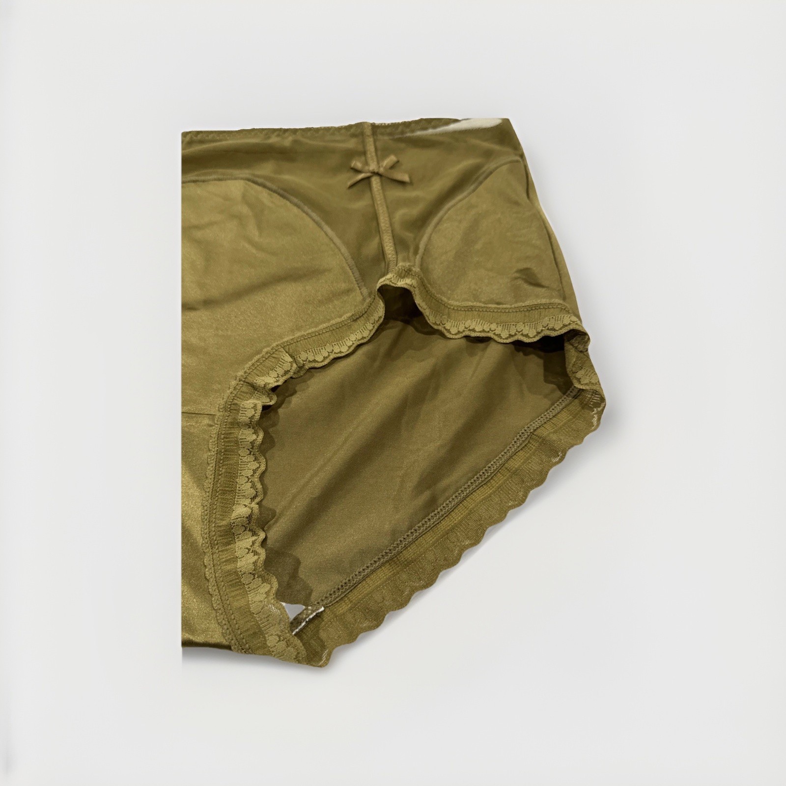 Large Olive Green Nylon Lace Spandex Blended Cotton Gusset Panties NWOT Bow Tie