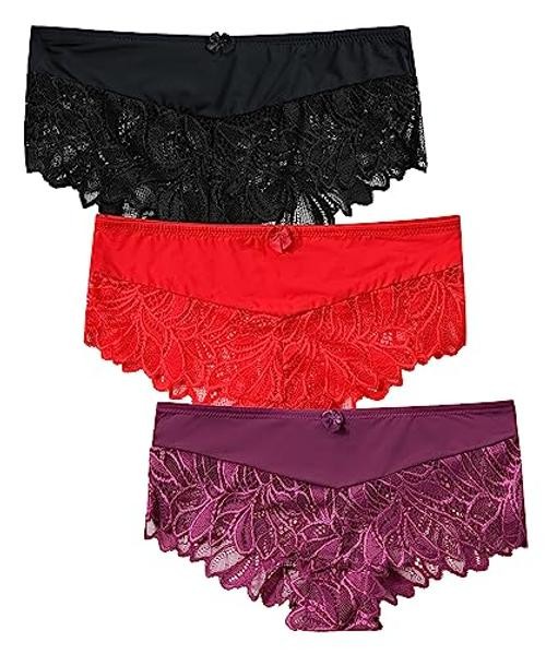 6 Pack of Lace Panties for XX-Large New – Tomato Red*1 Black*1 Grape Purple*1