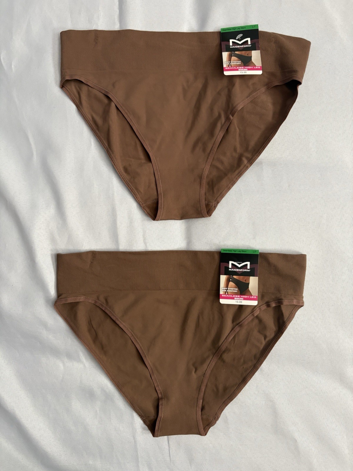 NEW Maidenform Seamless High Leg Bikini Brown Women’s Size Large 2 Pair DM2317
