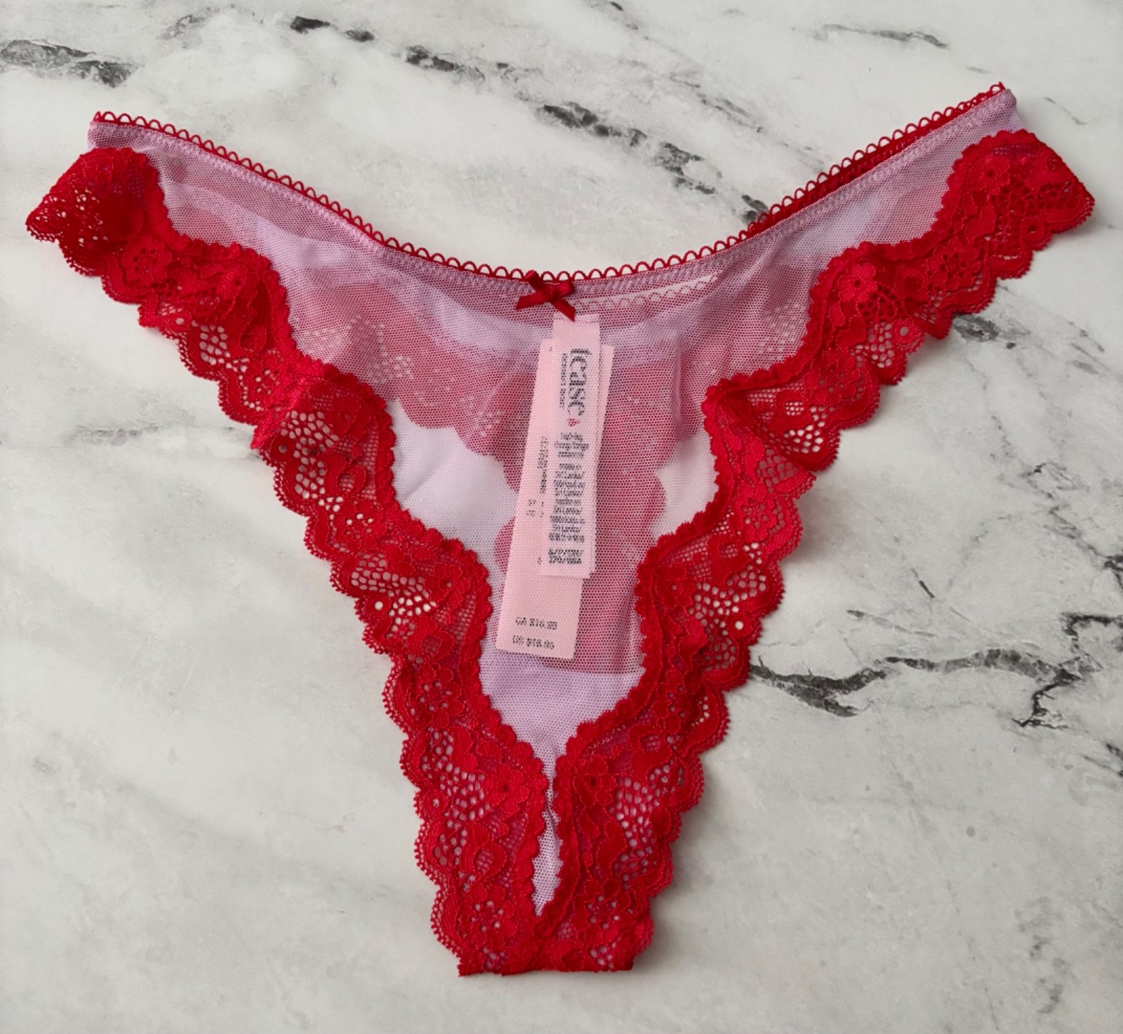 Victoria’s Secret Thong Panty Tease Lavender Mesh Red Lace High Leg S M L XL