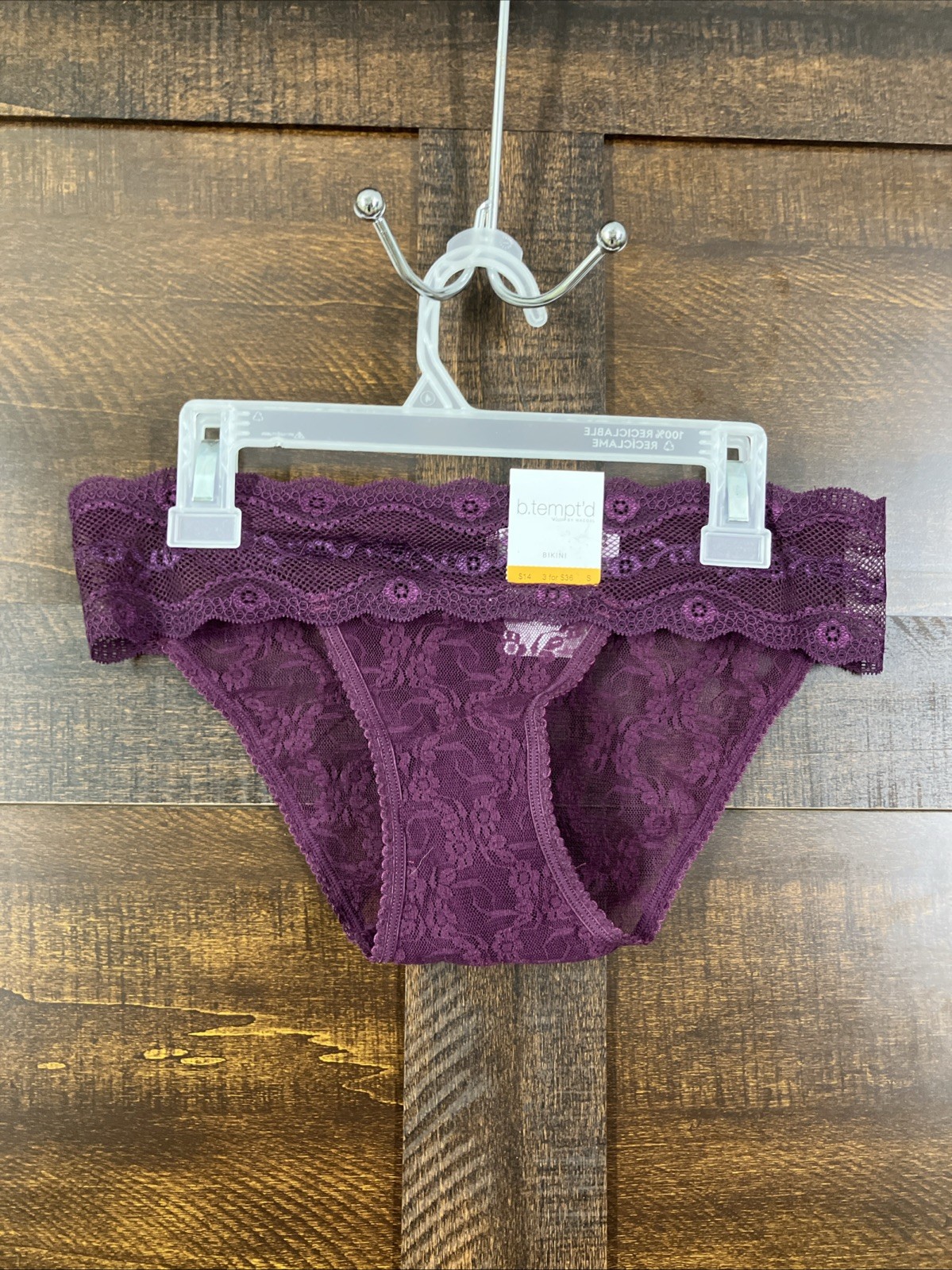 b.tempted By Wacoal Lace Kiss Bikini 978182 Burgandy Womens Size S