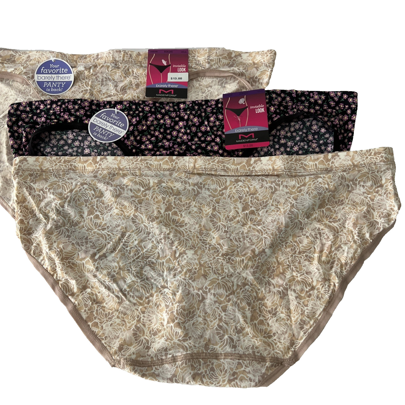 Maidenform 3 Pair Barely There Invisible Look Bikini Panties 2XL/9 Multi-Color