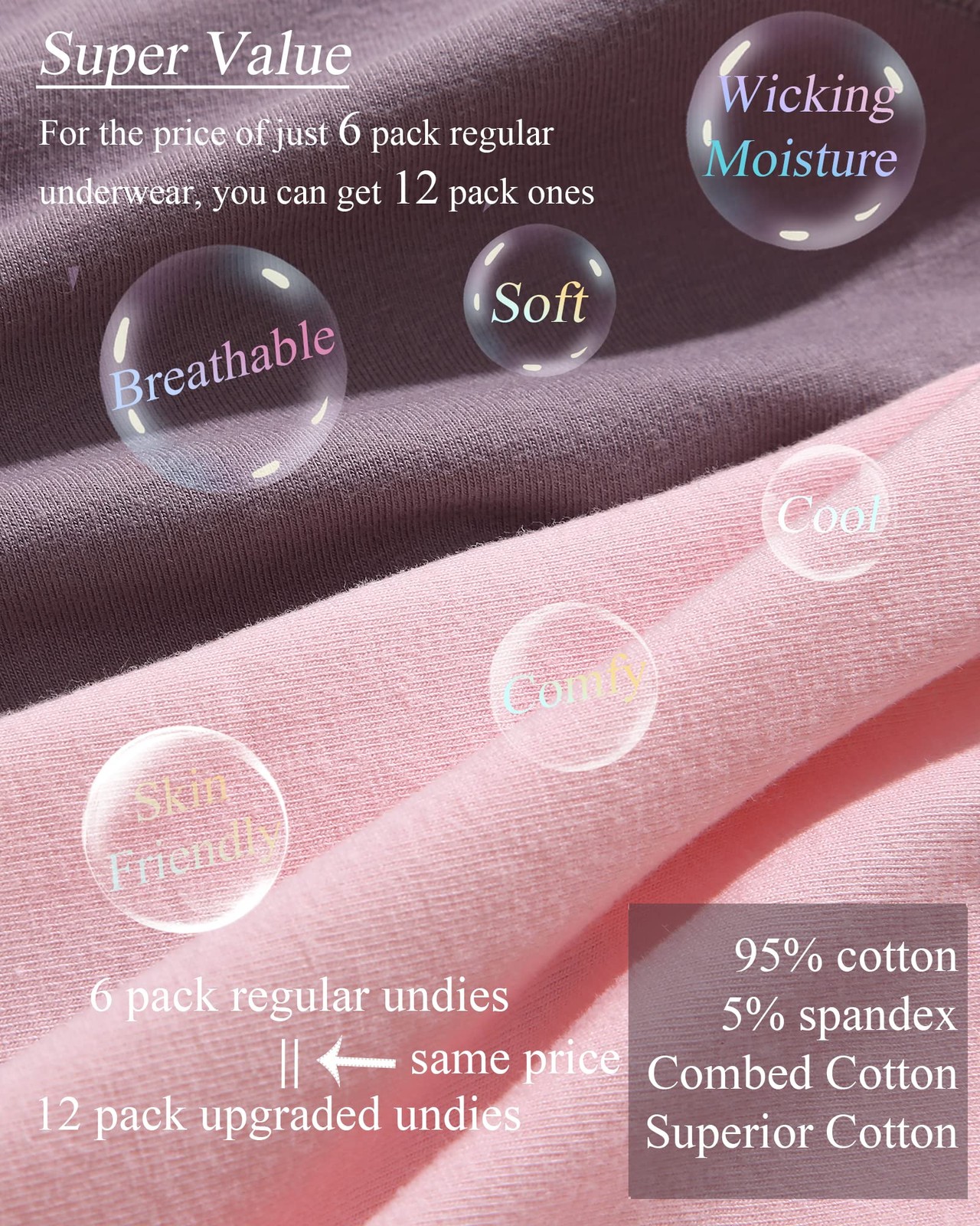 12 Pack Cotton Underwear for Women Cute Low Rise Bikini Panties High Cut Brea…