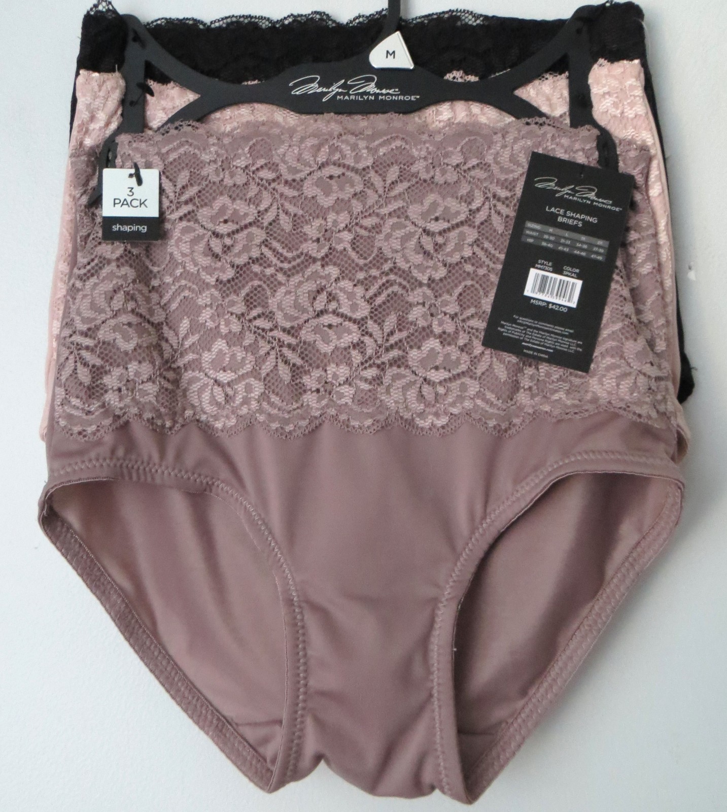 Marilyn Monroe 3pr Lace Shaping Briefs Sz M ~Double Layer Tummy Panel #7305 $42