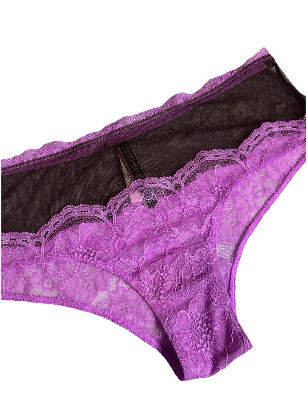 Victoria’s Secret Very Sexy Cheeky Panty Lace Mesh Purple Brown Floral XL