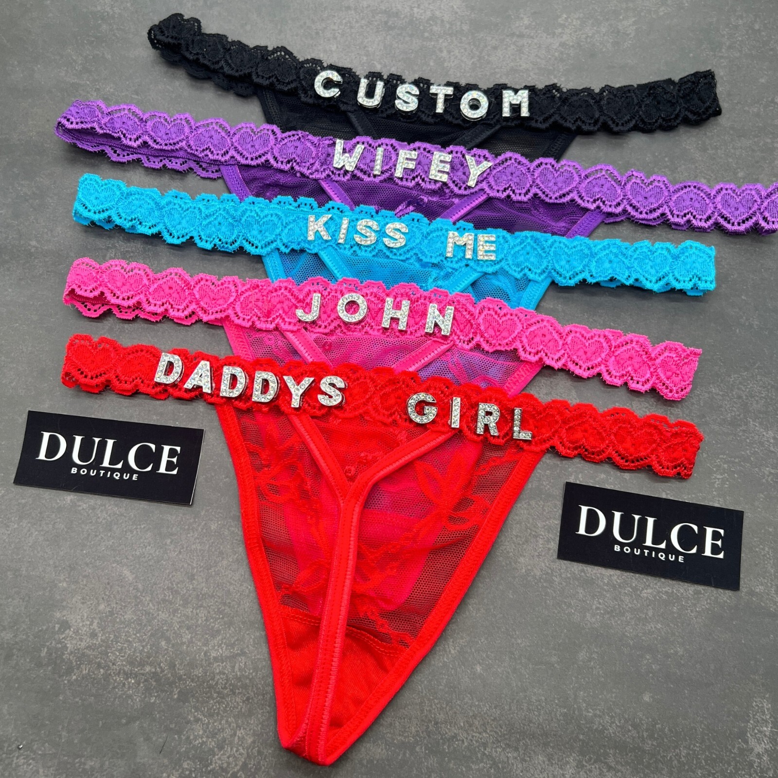 Personalised Thong Custom Thong with Rhinestone Letters
