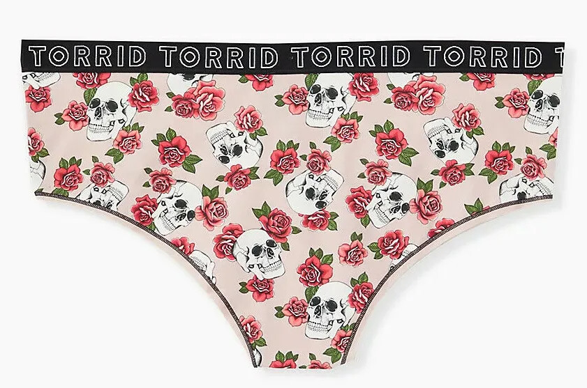 Torrid logo light pink skull floral cotton cheeky panty sz 1x 2x 3x 4x PLUS