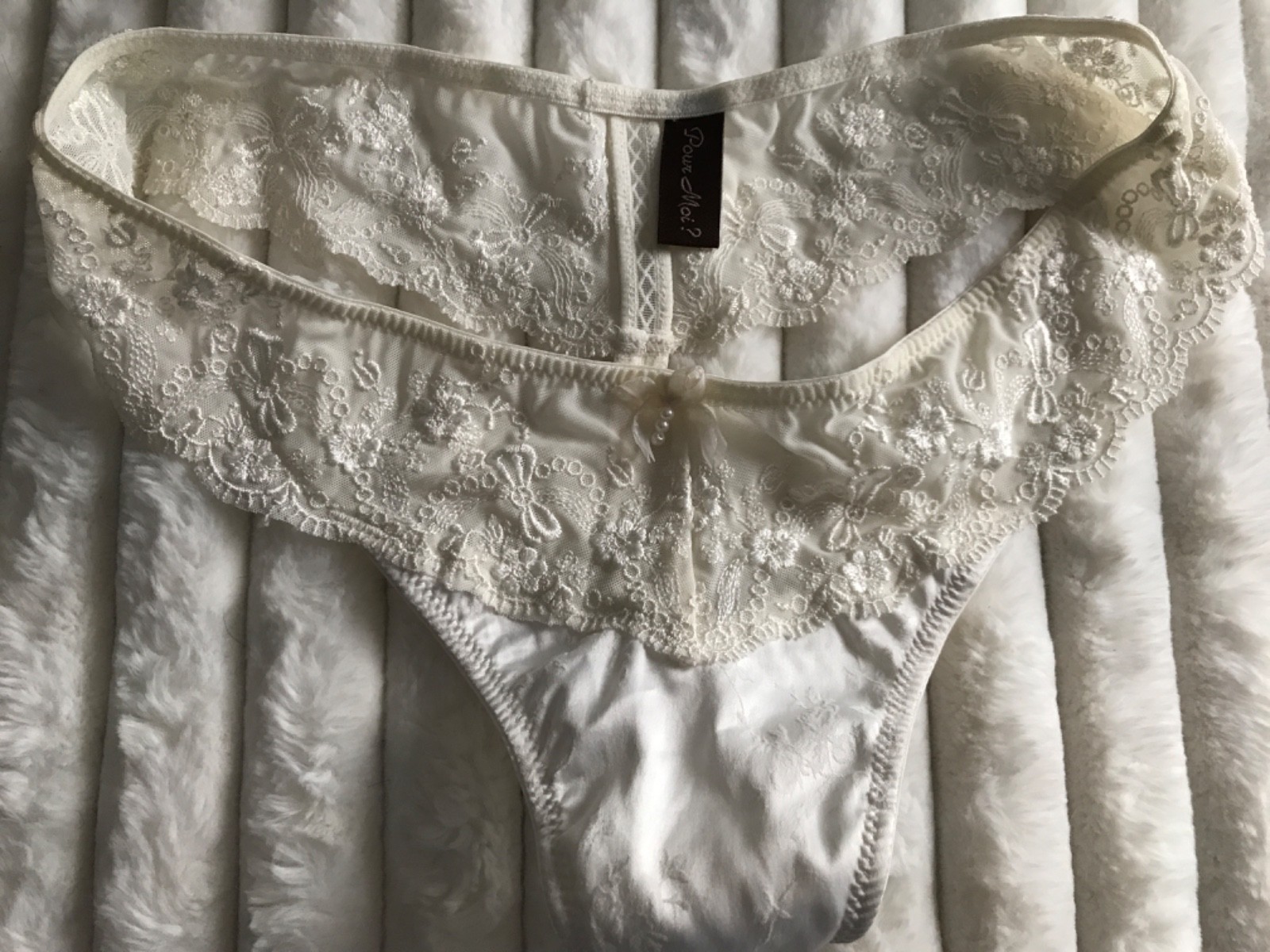 Pour moi ivory Thong lace stretch String Knickers Women’s UK 12 medium new