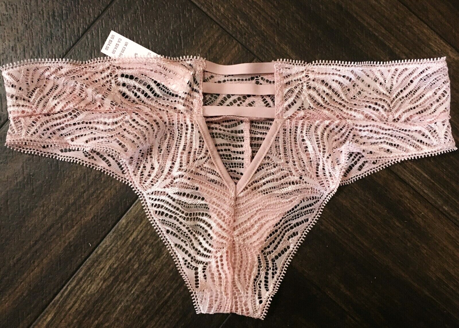 Victorias Secret Luxe Lingerie Demure Pink Cut Out Zebra Lace Tanga Panty Nwt S