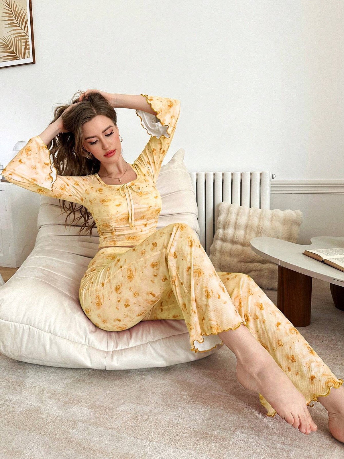 DUSKBASE Floral Long Sleeve Top and Pants Pyjama Set Ladies Comfy Cheap24