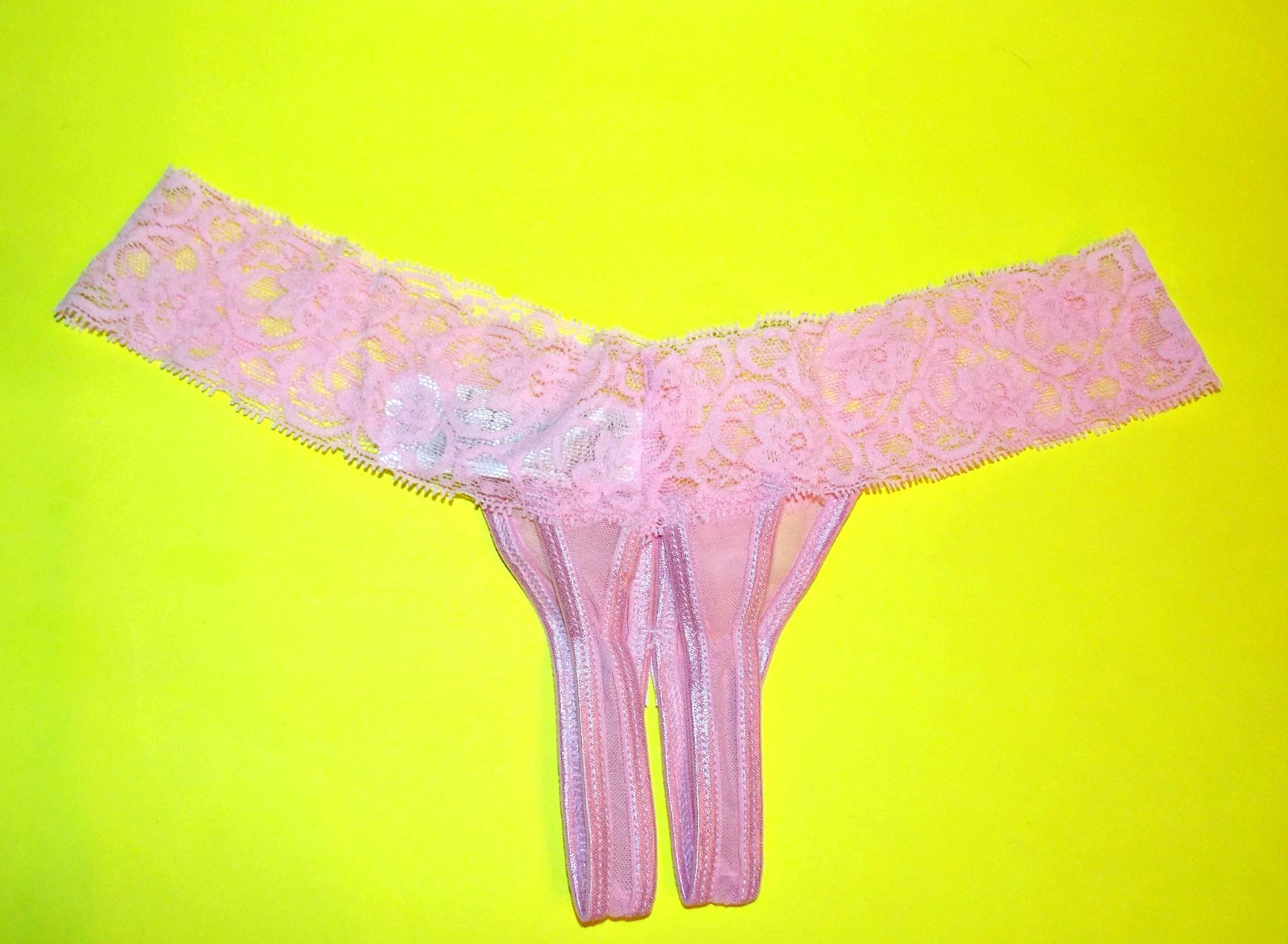 NWT Baci Lingerie CROTCHLESS LACE THONG, S,M,L, Light Pink,box packaged