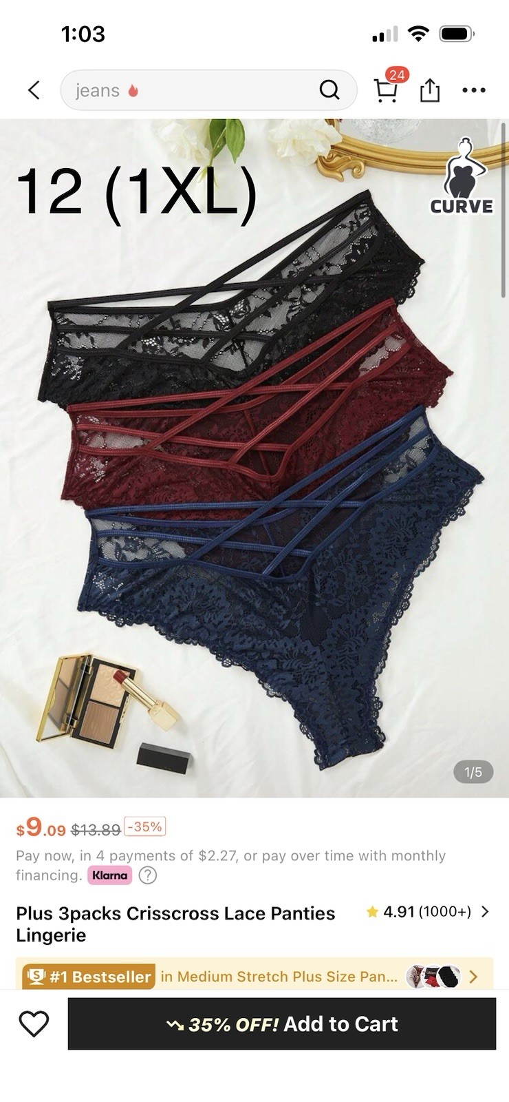 Women’s 3 Pack Lace Panties Blue Black Red Shein Size 1XL NWOT