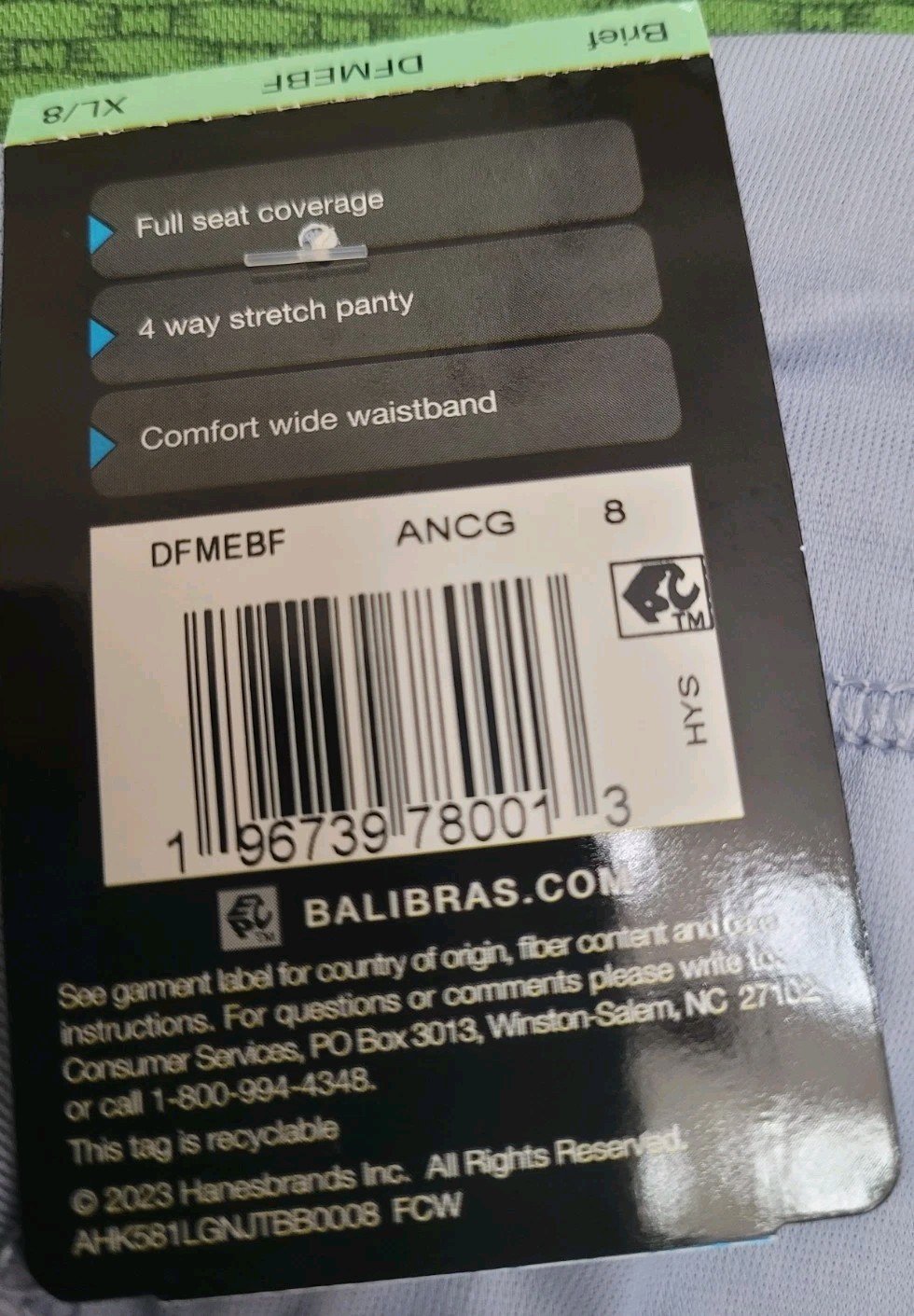 BALI One Smooth U Brief Panty DFMEBF Size XL GLO BLUE nwt $13.00