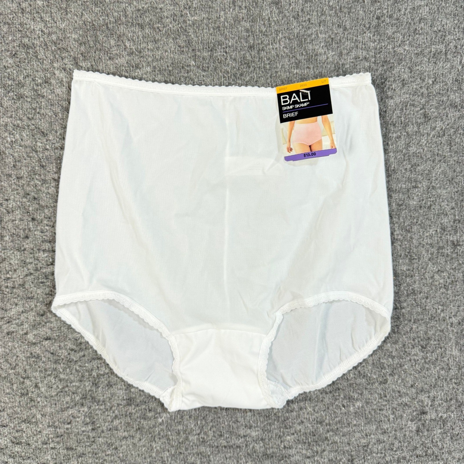 Bali Skimp Skamp Brief Panty White High Rise Full Coverage 2633 Size L/7 NEW