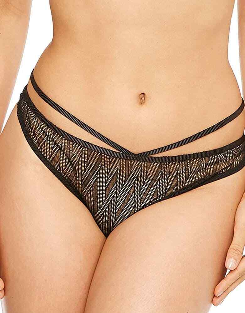 Lepel Chelsea Geo Thong Black Size 10 Mesh Lace Strapping Knickers 167512 New