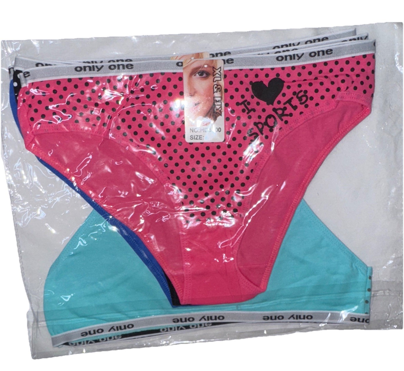 5 Pack Women Bikini Panties Pink Blue Polka Dot Cotton Heart XL
