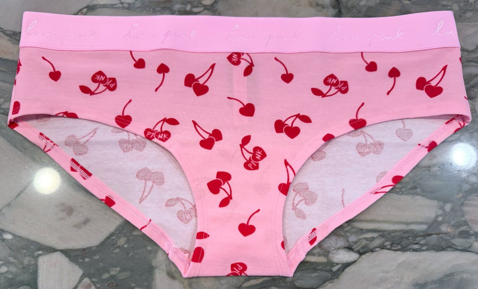 NEW Victoria Secret PINK Cotton Logo Hipster Panty – Pink & Red Cherries – XXL