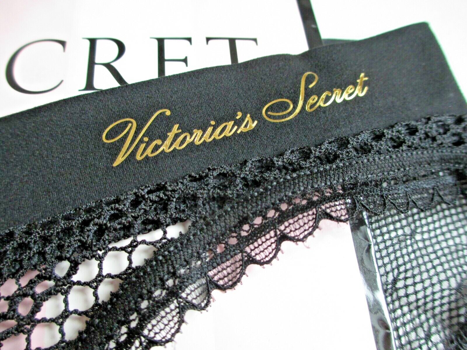 VICTORIA’S SECRET Bikini Panty NWT Black M L Fishnet Lace & Mesh VS