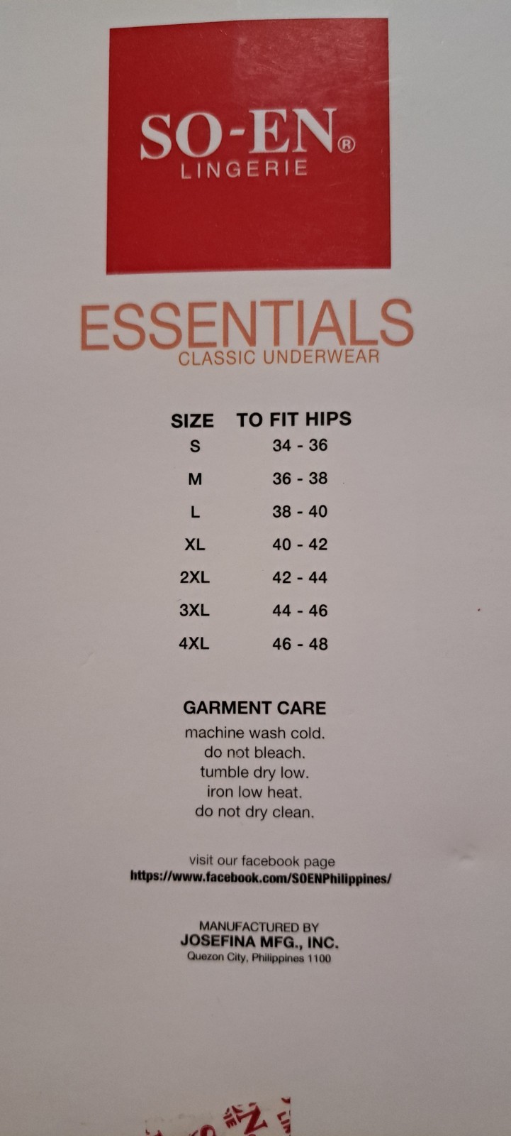 SO-EN Essentials Classic Underwear Full Panty 6 Pieces L, 38-40 Inches