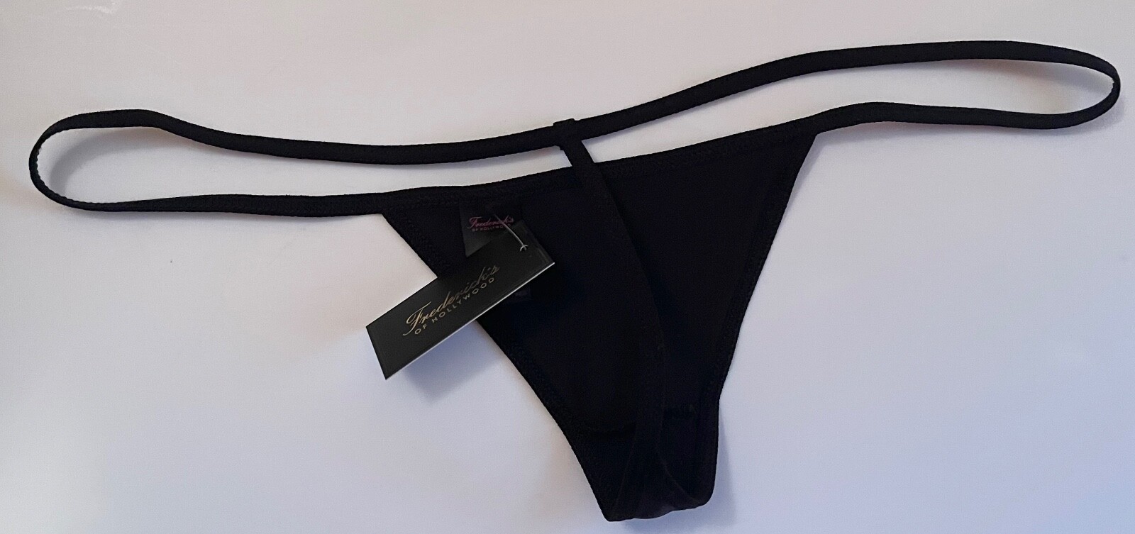 NWT FREDERICK’S OF HOLLYWOOD BLACK SMOOTH MINI TINY G V STRING THONG PANTIES