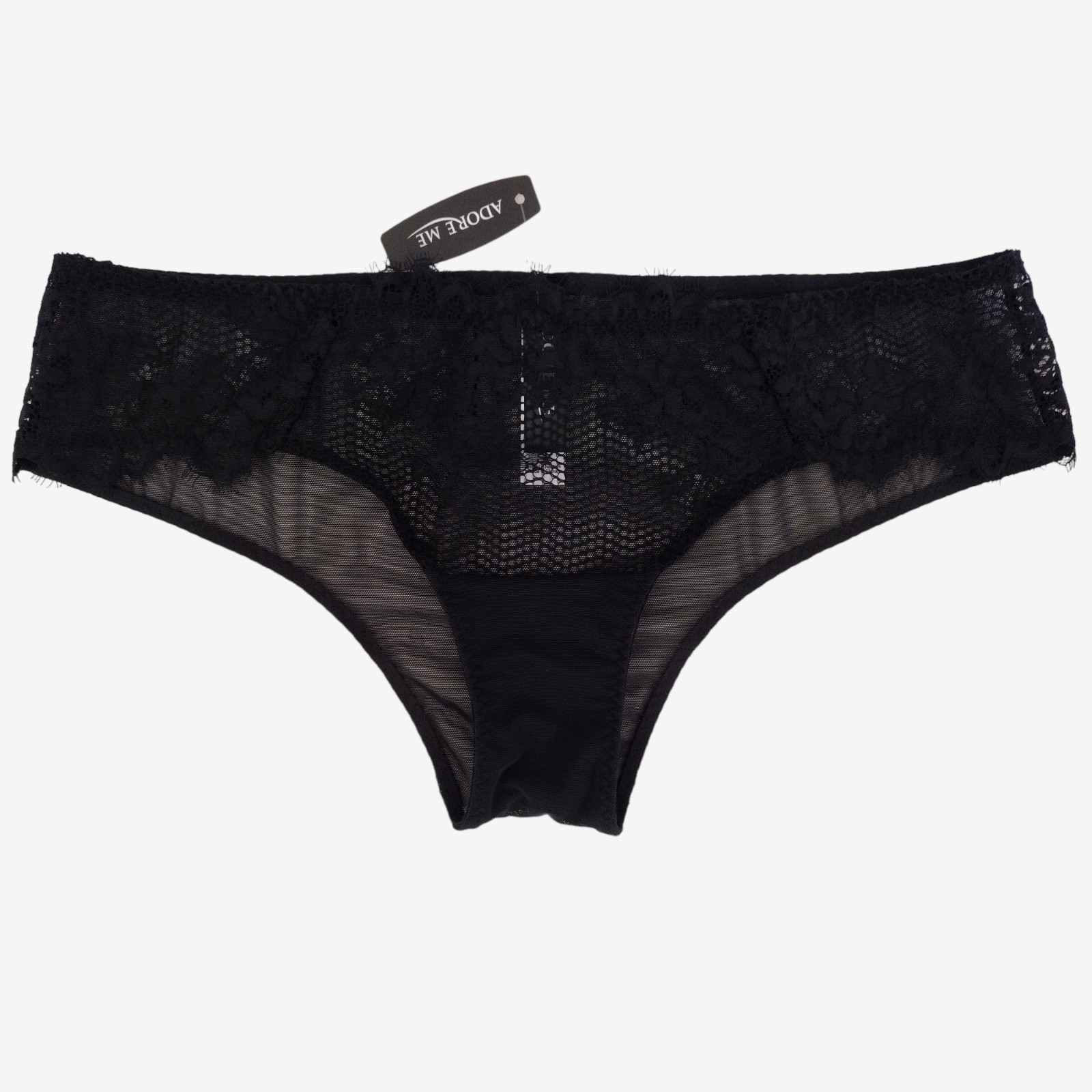 Adore Me Black Sheer Nylon Mesh and Lace Cheeky Panty Size S