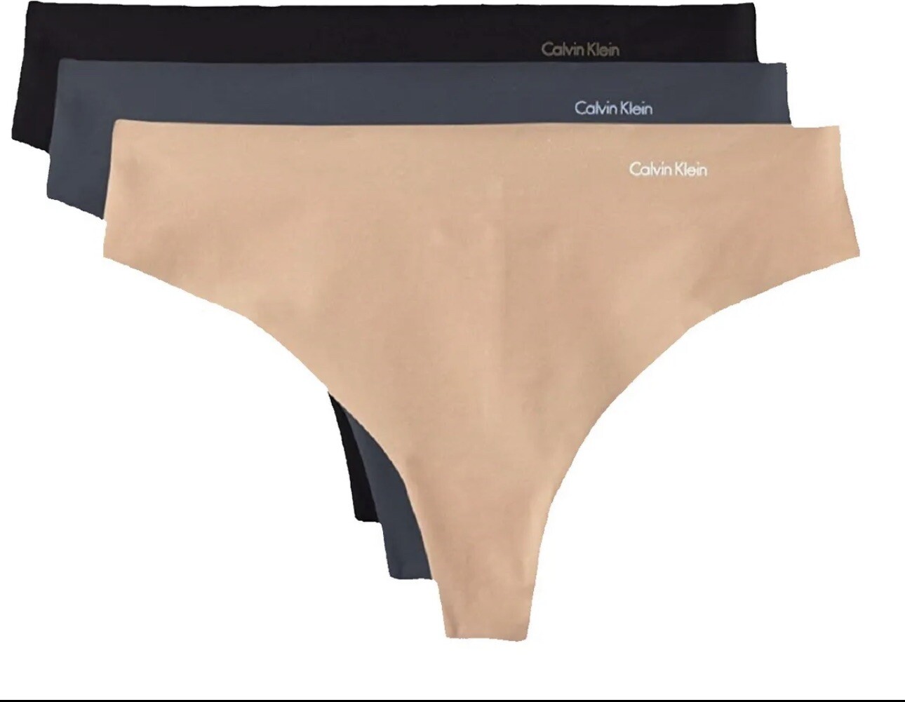 Calvin Klein QD3558 -Size: Large – 3 Pack – Invisible No Panty Line Thongs