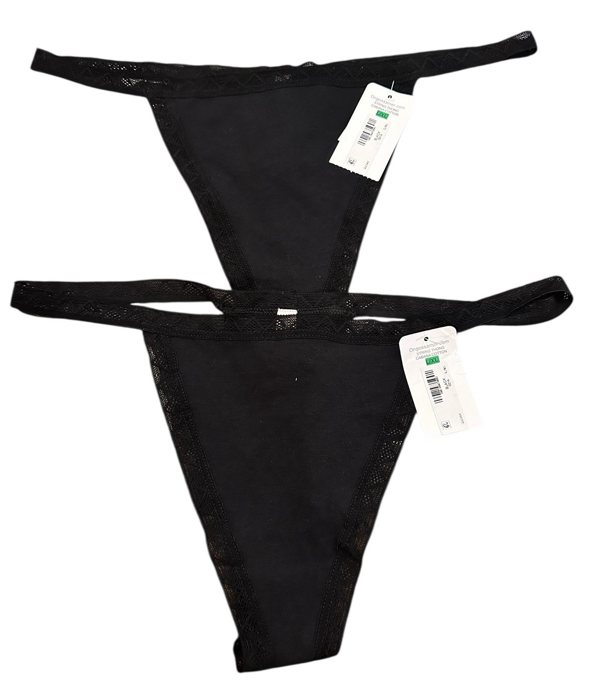 Lot of 2 NEW On Gossamer Womens Cabana Cotton String Thong Black Size L/XL