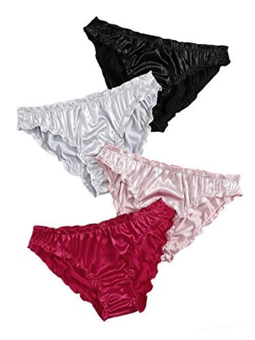 Women’s 4pack Frill Trim Satin Underwear Briefs X-Large Black/Grey/Pink/Red