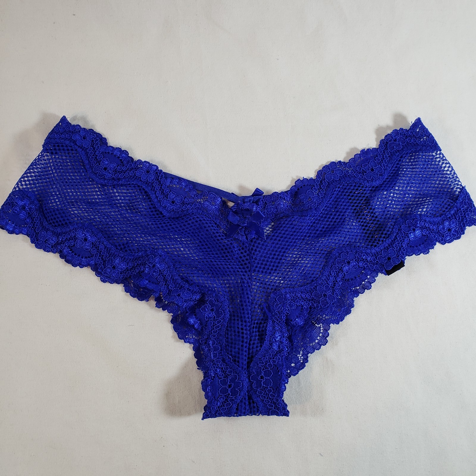 Victoria’s Secret Cheeky Small Royal Blue Sheer Fishnet T-Back Lace Trim