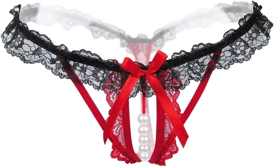 Lace Thong G-String Panties with Pearl Ball