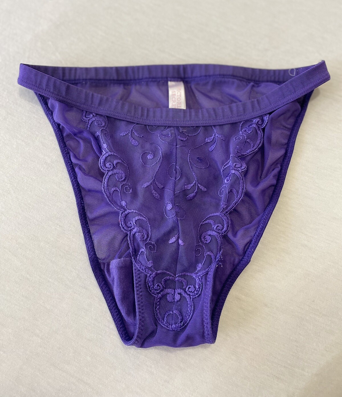 Vtg Y2K Victoria Secret Nylon Mesh String Bikini Panties Small Purple 2000 RARE