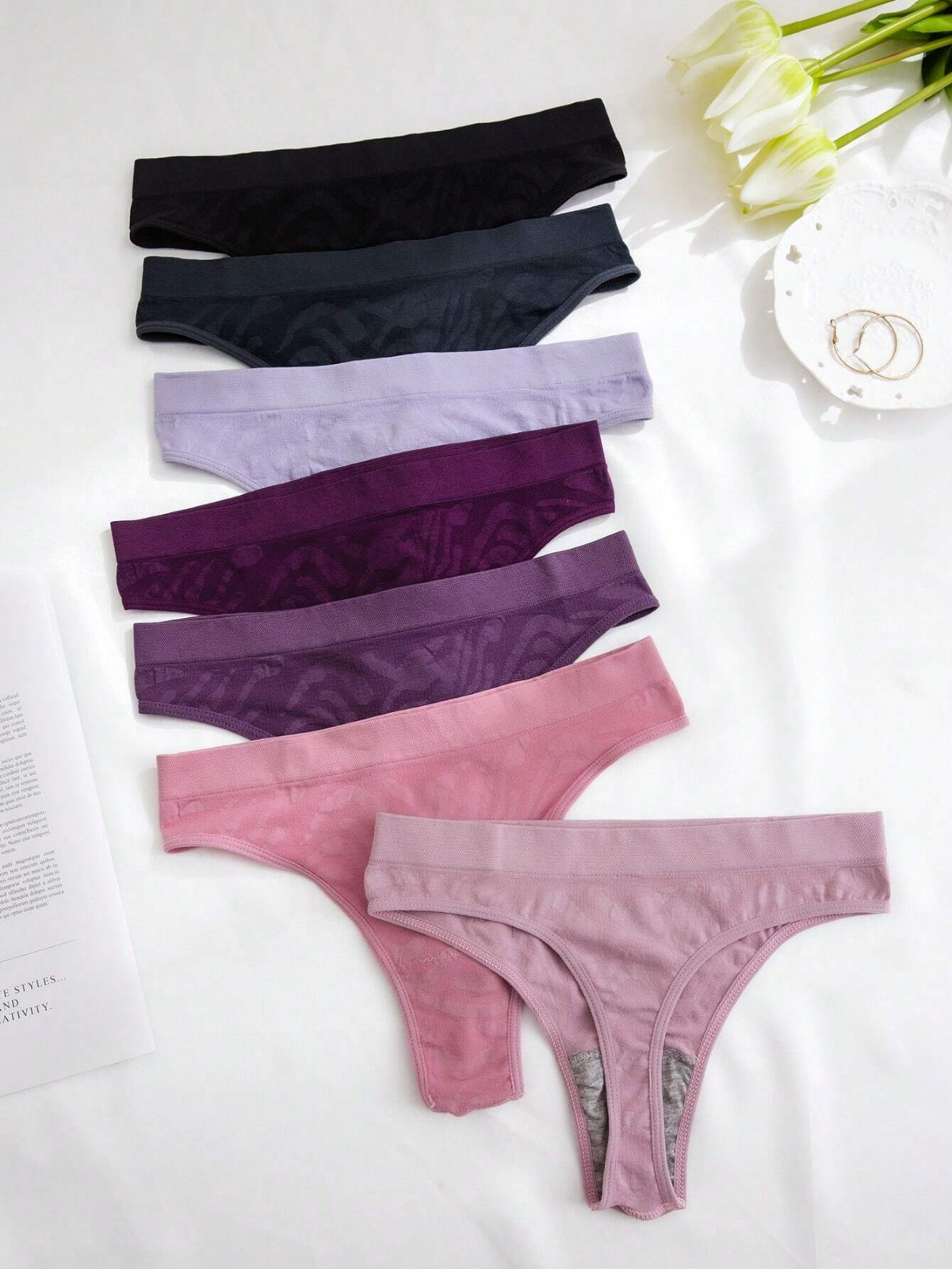 Women’s Comfortable Seamless Stretchy High Rise Cheeky Thong Panties – Pack of 7