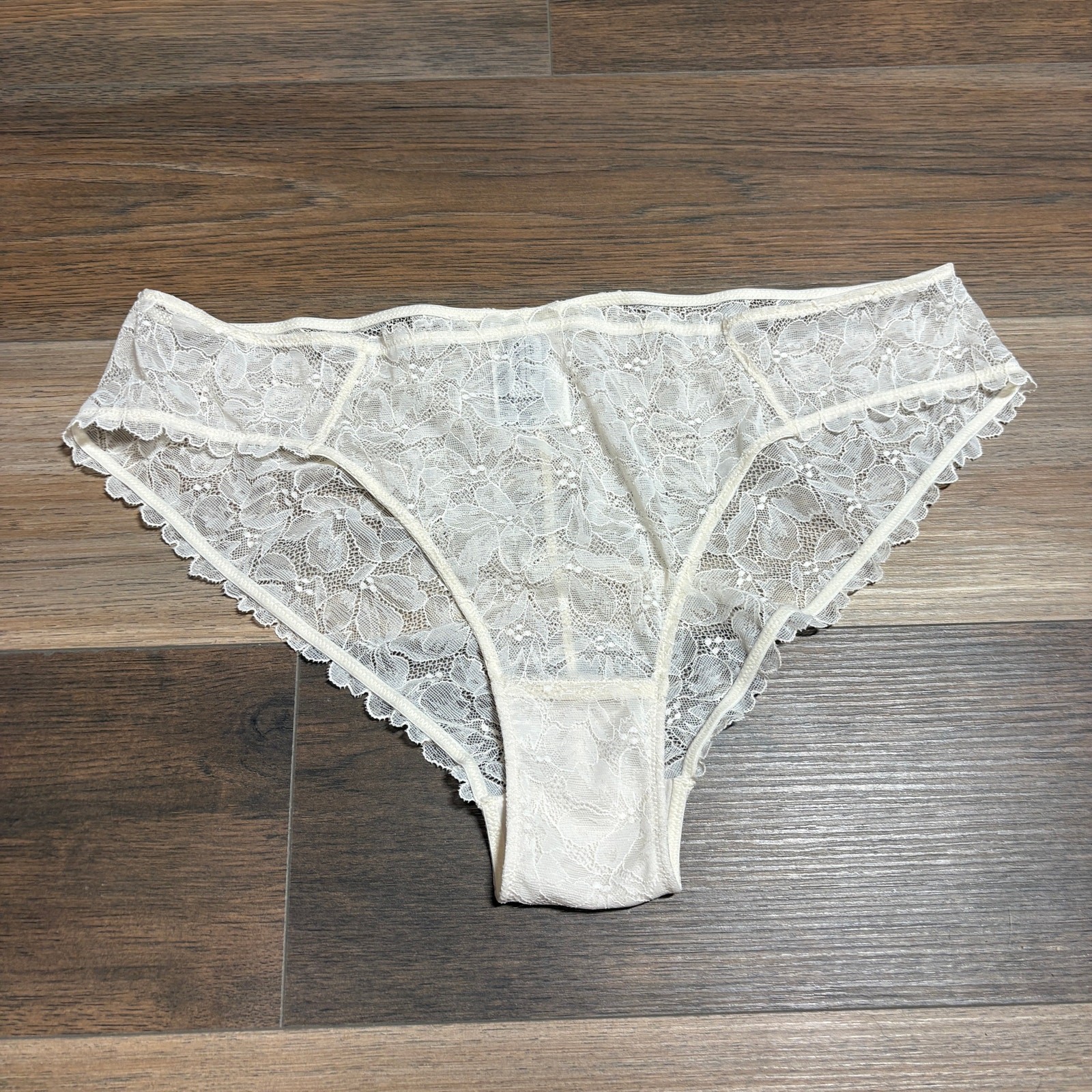 & Other Stories Womens Size 12 Lace Sheer Panty Cream Floral Stretch