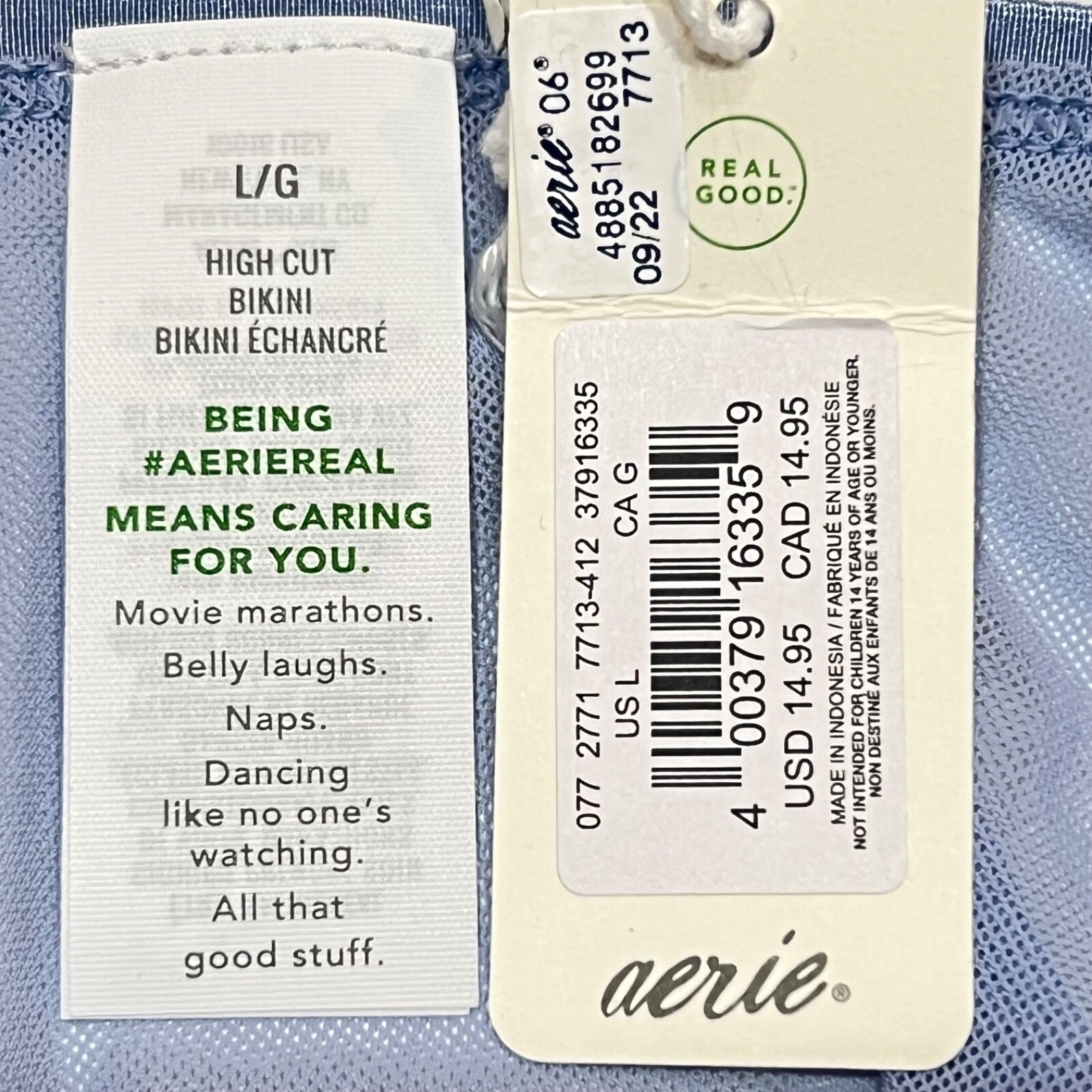 NWT AERIE Smoothez High Cut Bikini Pantie Sz XS-S-M-L-XL Blue Mesh