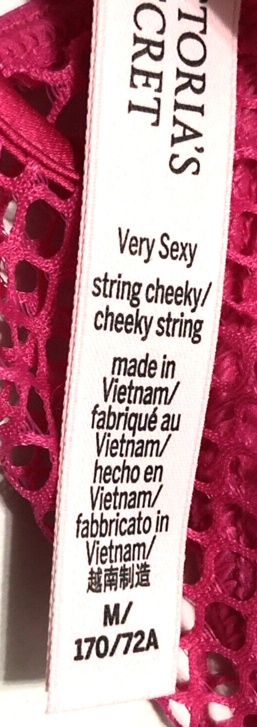 Victoria’s Secret NWT Medium Pink Fishnet String Cheeky Panty Open Back Lace Up
