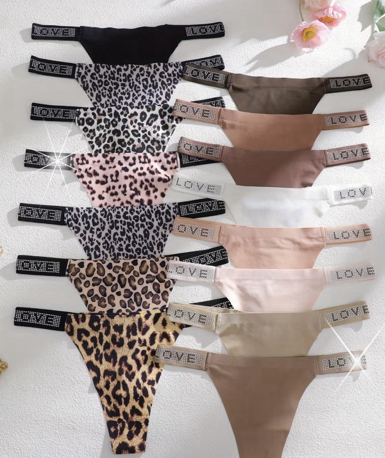 Lote 15 Tangas LOVE Pedrería Animal Print + Colores Surtidos S Nuevas