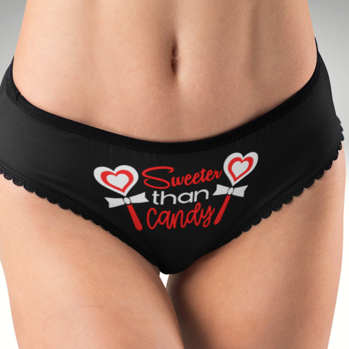 Sweeter Than Candy Hipster Panties Valentine Gift Black Lollipop Hearts