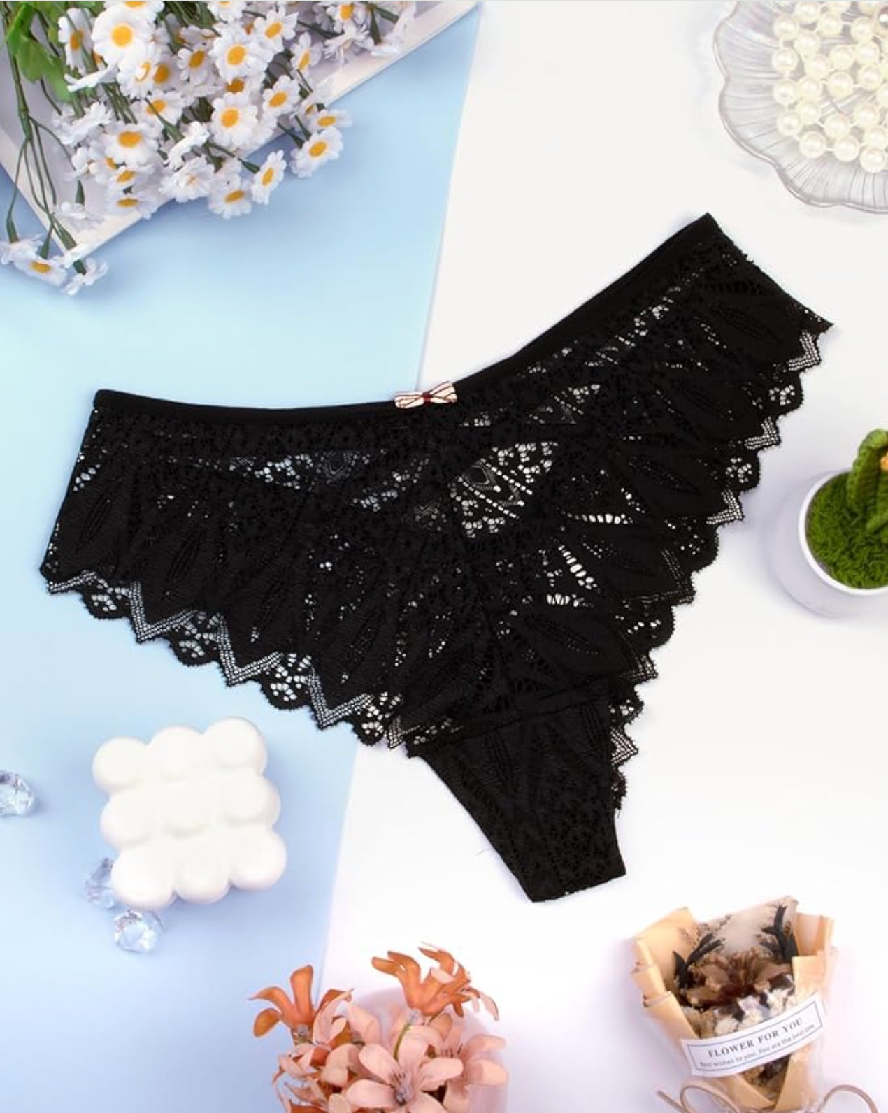 Women’s Floral Lace G String Thong Panties Sexy Low Rise Underwear Briefs 1 Pack