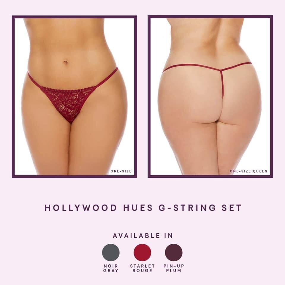 Pure Romance Hollywood Hues G – String Panty Set Of 3 Different Colors- One Size