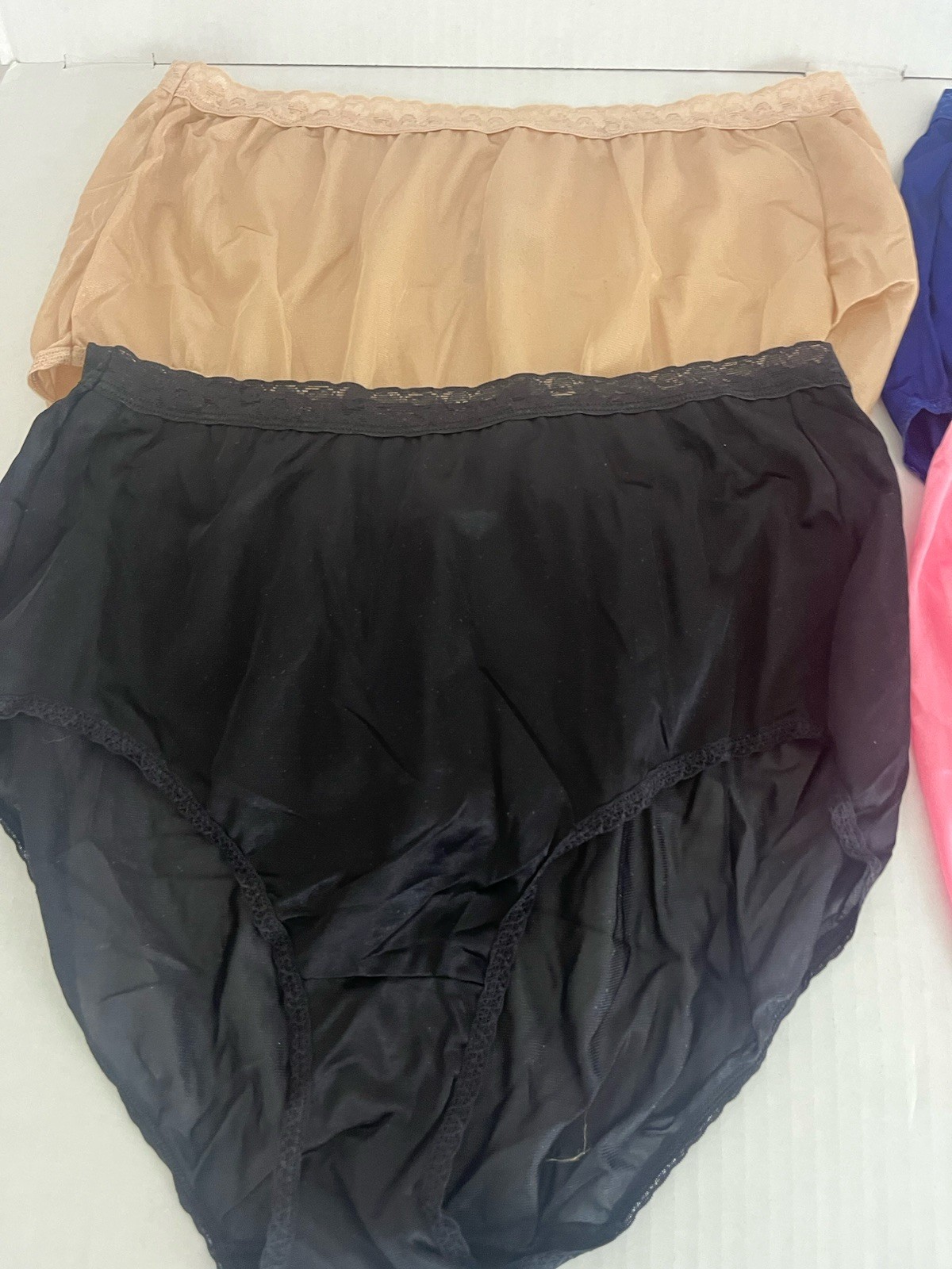 JMS Just My Size 100% Nylon Panties Women’s 10 Set of 4 Lace Waistband Shiny