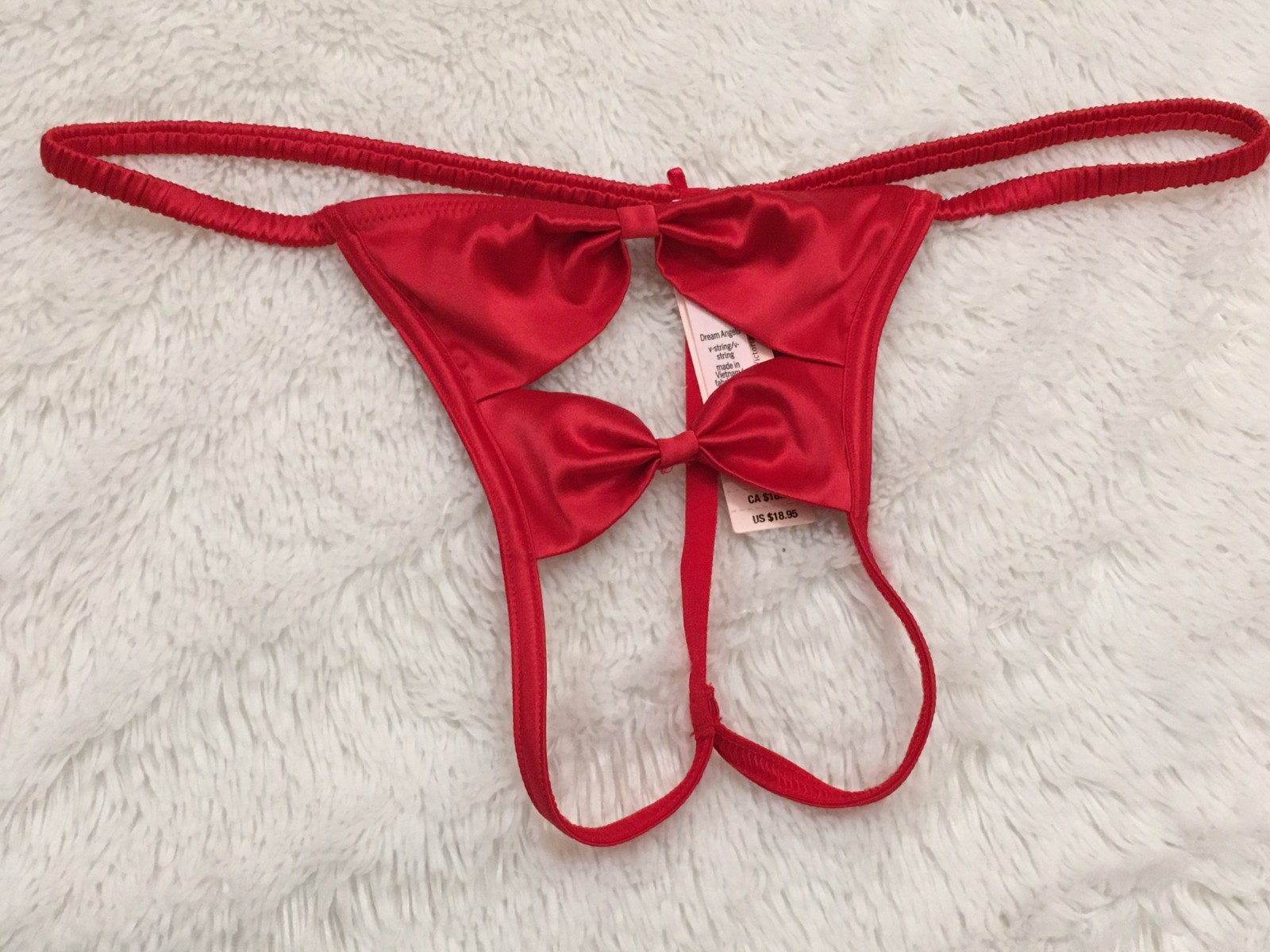 S VICTORIA’S SECRET Dream Angels Satin Bow Open Bottom Crotchless V-String Panty